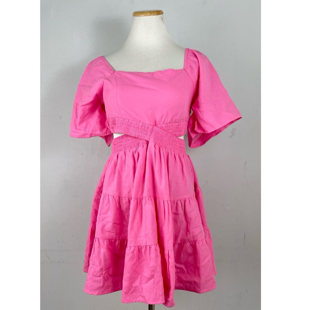 Sky Velvet Dress Crossover Cinched Waist Cut Out Short Hot Pink Size Medium